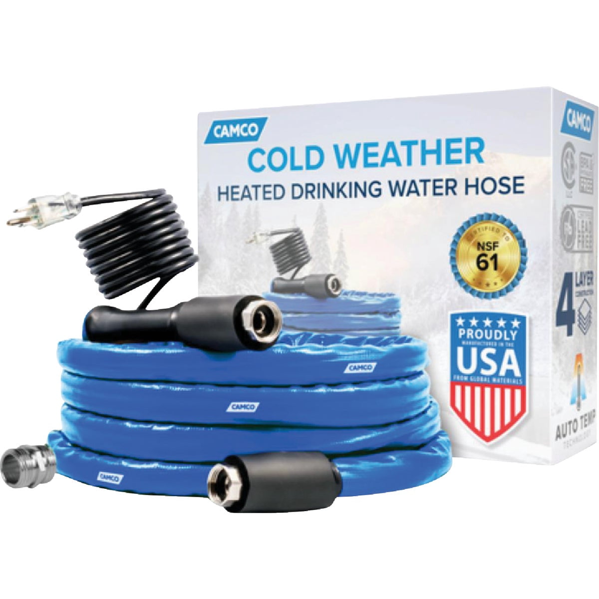 TastePURE 12‘ Heated Drinking Water Hose  Freeze Protection Down to -20F/-28C  PVC  Blue (22910)
