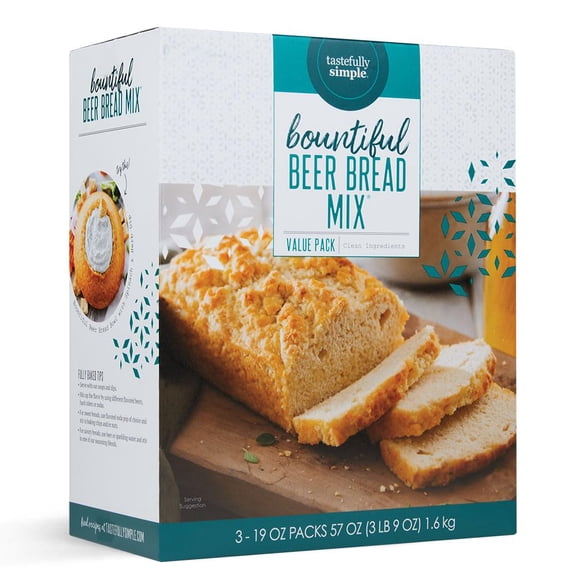 Tastefully Simple Bountiful Beer Bread Mix, Incredibly Easy to Make Artisan Bread Loaves, Just Add Beer or Soda, No Bread Machine Needed, Nothing Artificial, 19 Ounces (P
