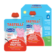 Tastelli Peppa Pig Kids Squeezy Fruit Gel   Apple Flavor   No Artificial Sweeteners or Flavors, Made with Real Fruit Juice, Fiber-Rich Prebiotic Gut Support - 4 Count
