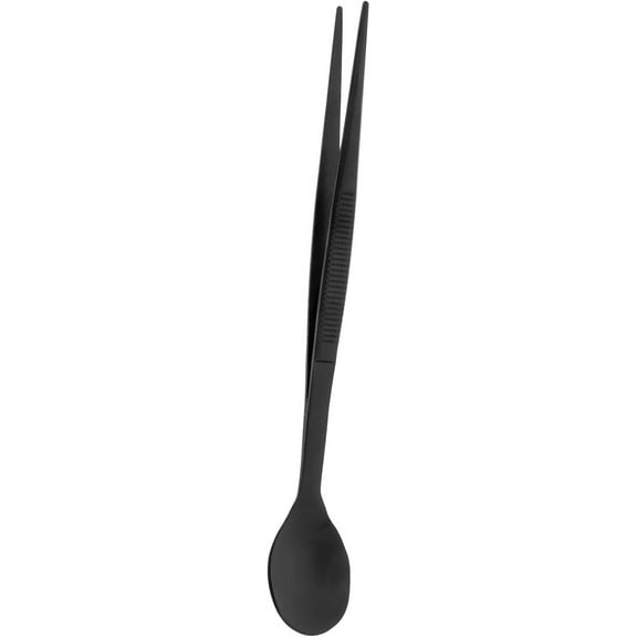 Tasting Spoon with Tweezer, 2 in 1 Stainless Steel Chef Spoon Serving Tongs, Professional Chef Tool for Cooking Plating Buffet Banquet Barbecue Grilling Appetizer, Black