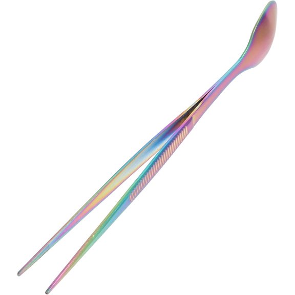 Tasting Spoon with Tweezer, 2 in 1 Stainless Steel Chef Spoon Serving Tongs, Professional Chef Tool for Cooking Plating Buffet Banquet Barbecue Grilling Appetizer, Multi