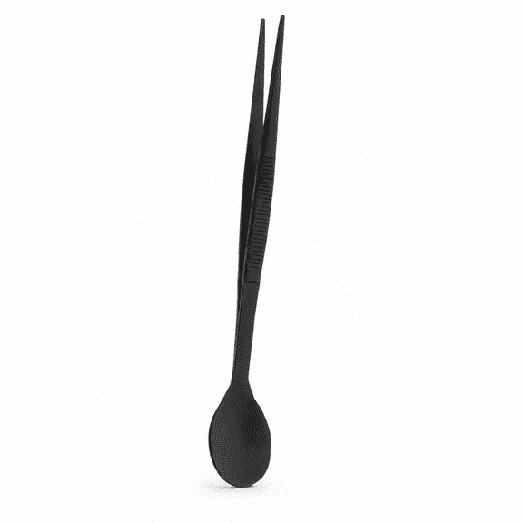 ABCISI Culinary Tasting Spoon Tweezers, Blcak Stainless Steel 2-in-1 Plating Tongs with Spoon for Chef Garnishing, Food Sampling, Kitchen and Restaurant, Black
