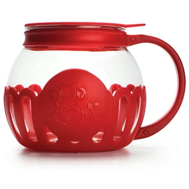 Tasty 1.5 Quart Borosilicate Glass Micro-Pop Microwave Popcorn Popper, Red