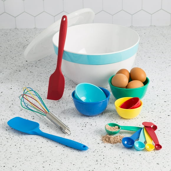 Tasty 15 Piece Baking Kitchen Gadget Set with Large Mixing Bowl, Multi-color