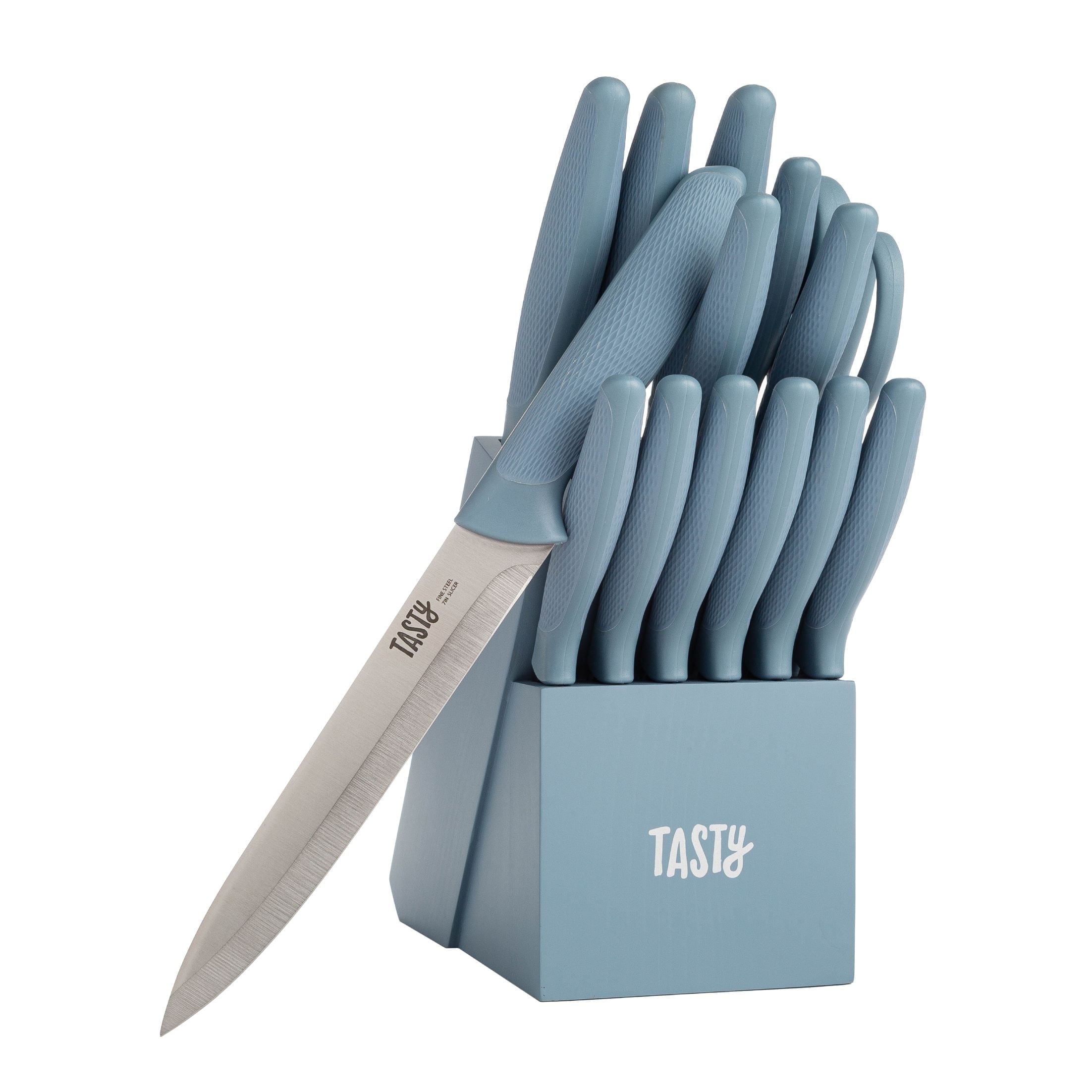 Tasty 15-Piece Stainless Steel Kitchen Knife Set With Block, Soft