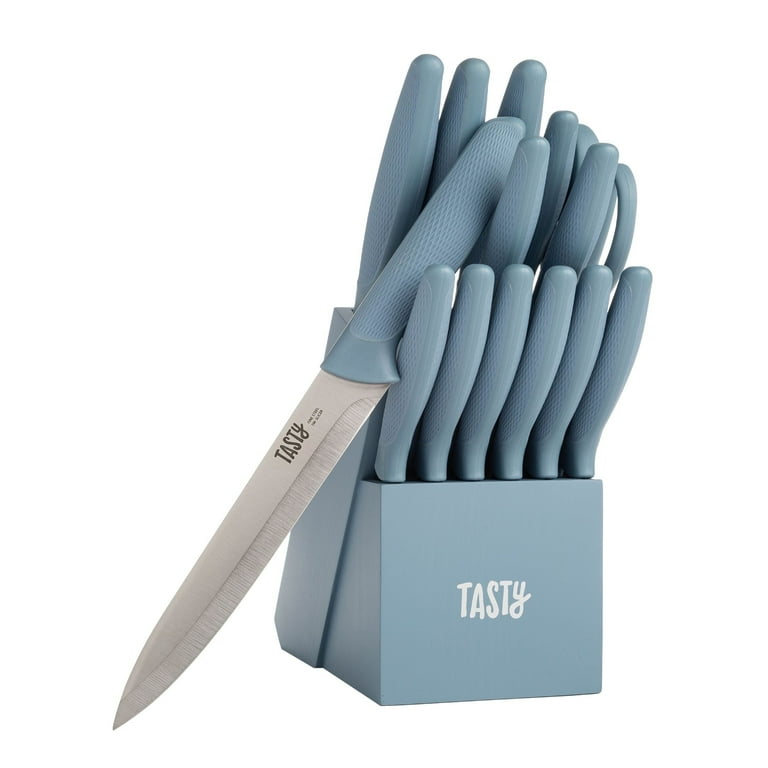 Tasty 15-Piece Stainless Steel Kitchen Knife Set With Block, Soft