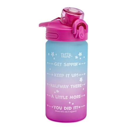 Tasty 16 Oz Pink and Blue Ombre Plastic Water Bottle with Wide Mouth and Flip-Top Lid