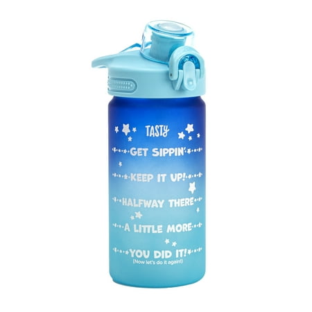 Tasty 16 oz Blue Ombre Plastic Water Bottle with Wide Mouth and Flip-Top Lid