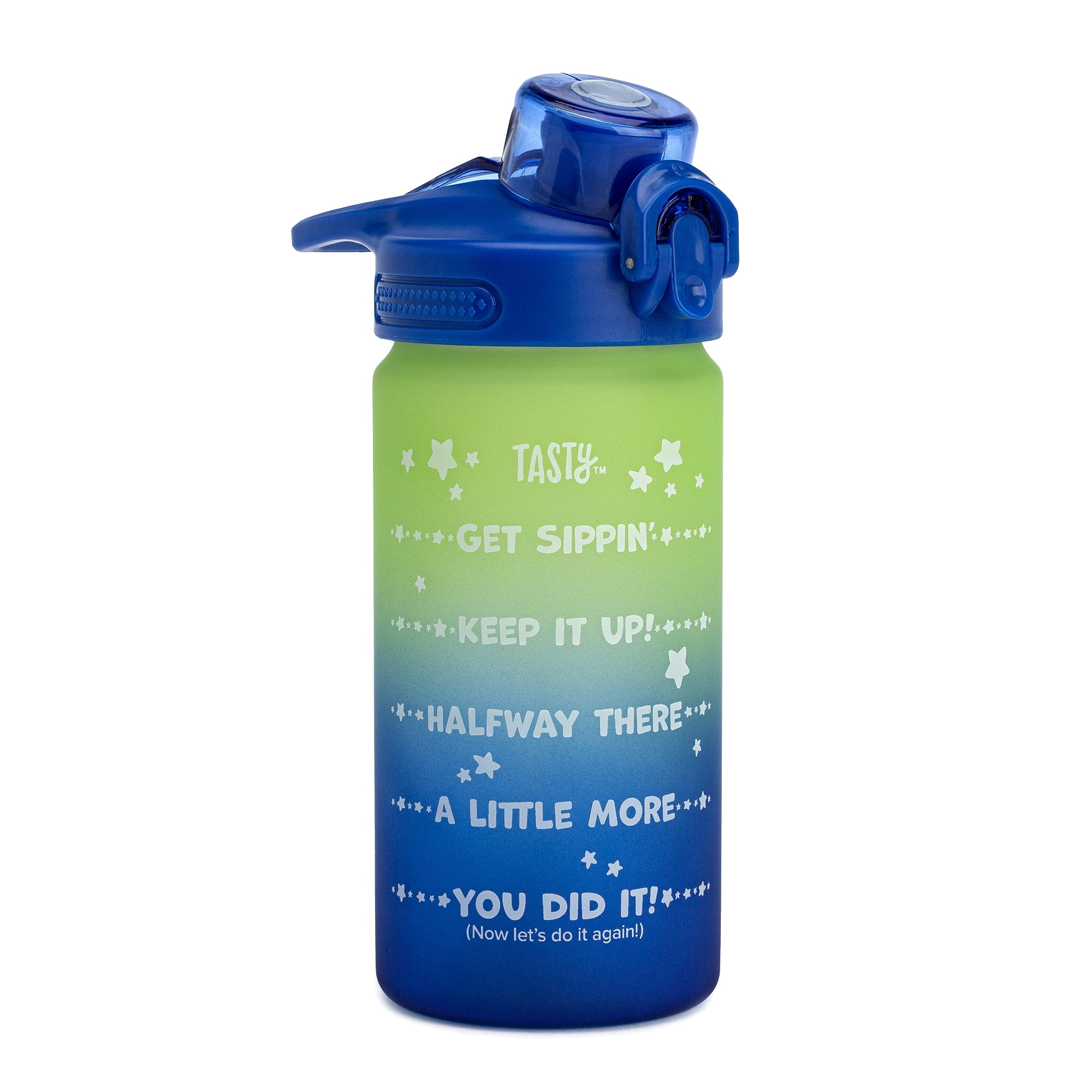 Tasty 16 oz Blue and Green Ombre Plastic Water Bottle with Wide Mouth and  Flip-Top Lid 