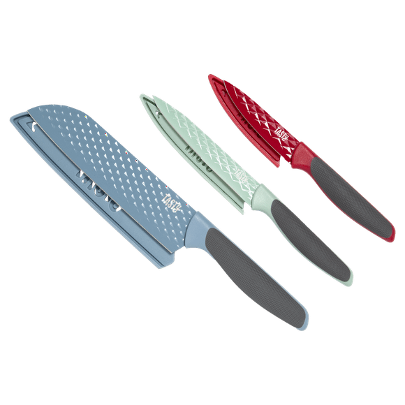 Tasty 3 Piece Cutlery Knife Set with Diamond Texture Blades, Includes Blade Guards