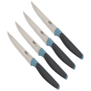 Tasty 4 Piece Stainless Steel Steak Knife Set, Serrated Edge, Blue