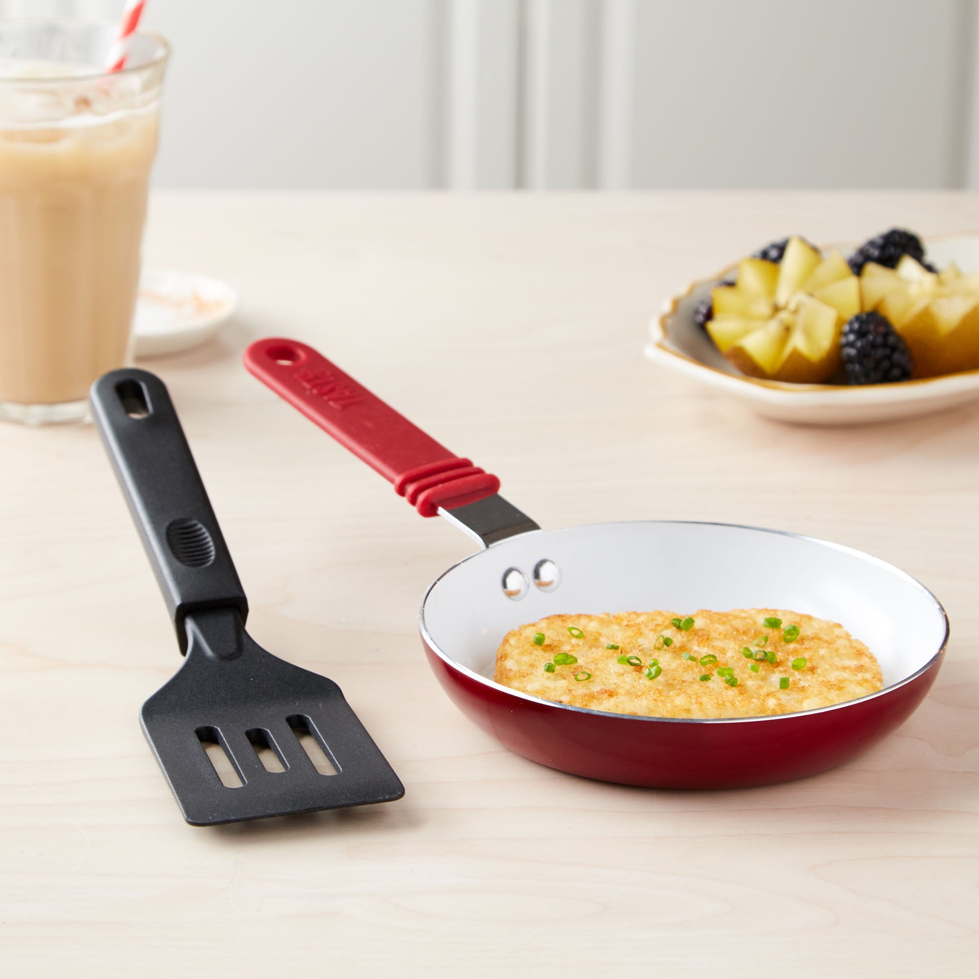 Tasty 6 Ceramic Non-Stick Mini Fry Pan with Spatula, Dishwasher Safe, 2  Piece, Red 