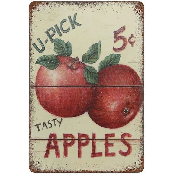 Tasty Apples 5 Cents Retro Vintage Metal Tin Signs,Summer Apples signs Decorative Wall Art Signage, Primitive Farmhouse Country Outdoor Kitchen Fruit shop Cafes Bar Modern Home Decor,12×8 inch