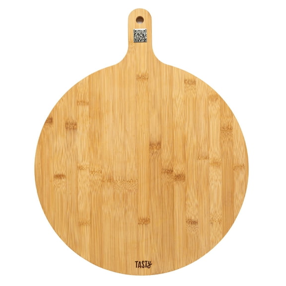 Tasty Bamboo Round Charcuterie Board with Handle, Paddle Cheese Board, 15.5" Round