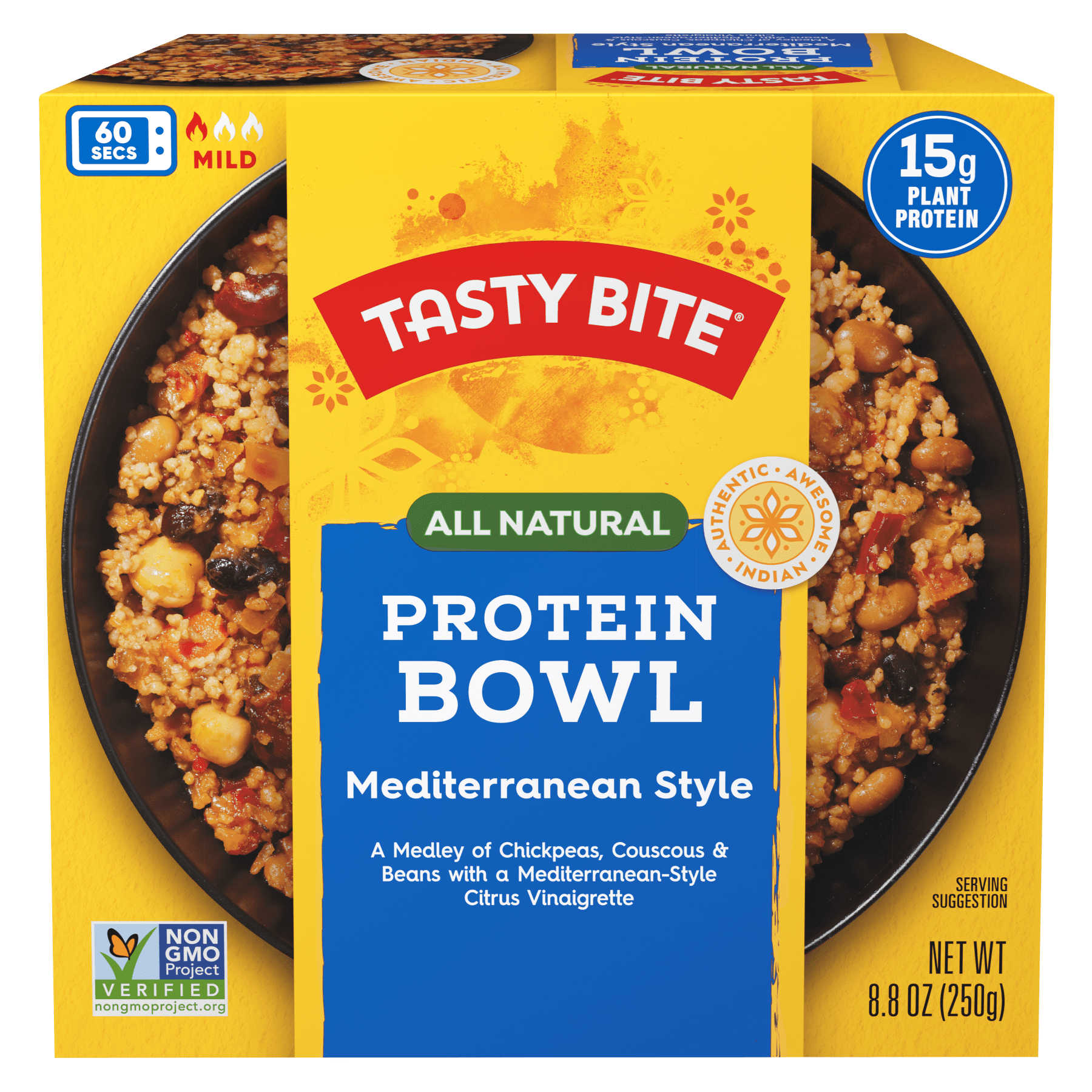 Tasty Bite All Natural Mediterranean Plant Based Protein Bowl, ShelfStable, 8.8 oz