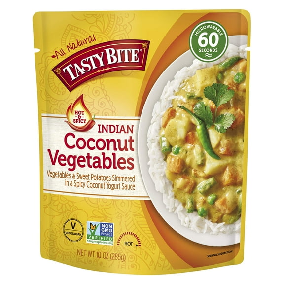 Tasty Bite Hot & Spicy Coconut Vegetables, 10 Ounce, Pack of 6, Ready to Eat, Microwavable Entree, Vegetarian