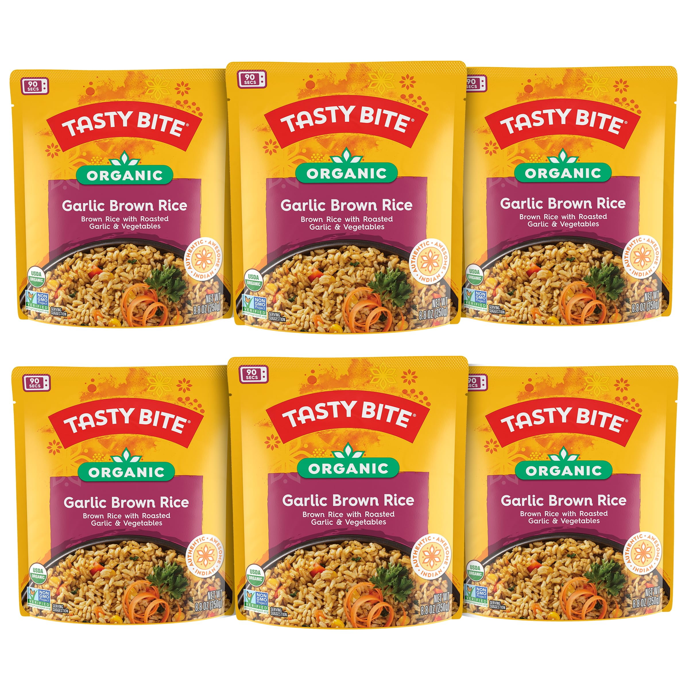 Tasty Bite Organic Brown Rice Garlic, 8.8 Ounce, Pack of 6, Ready to ...