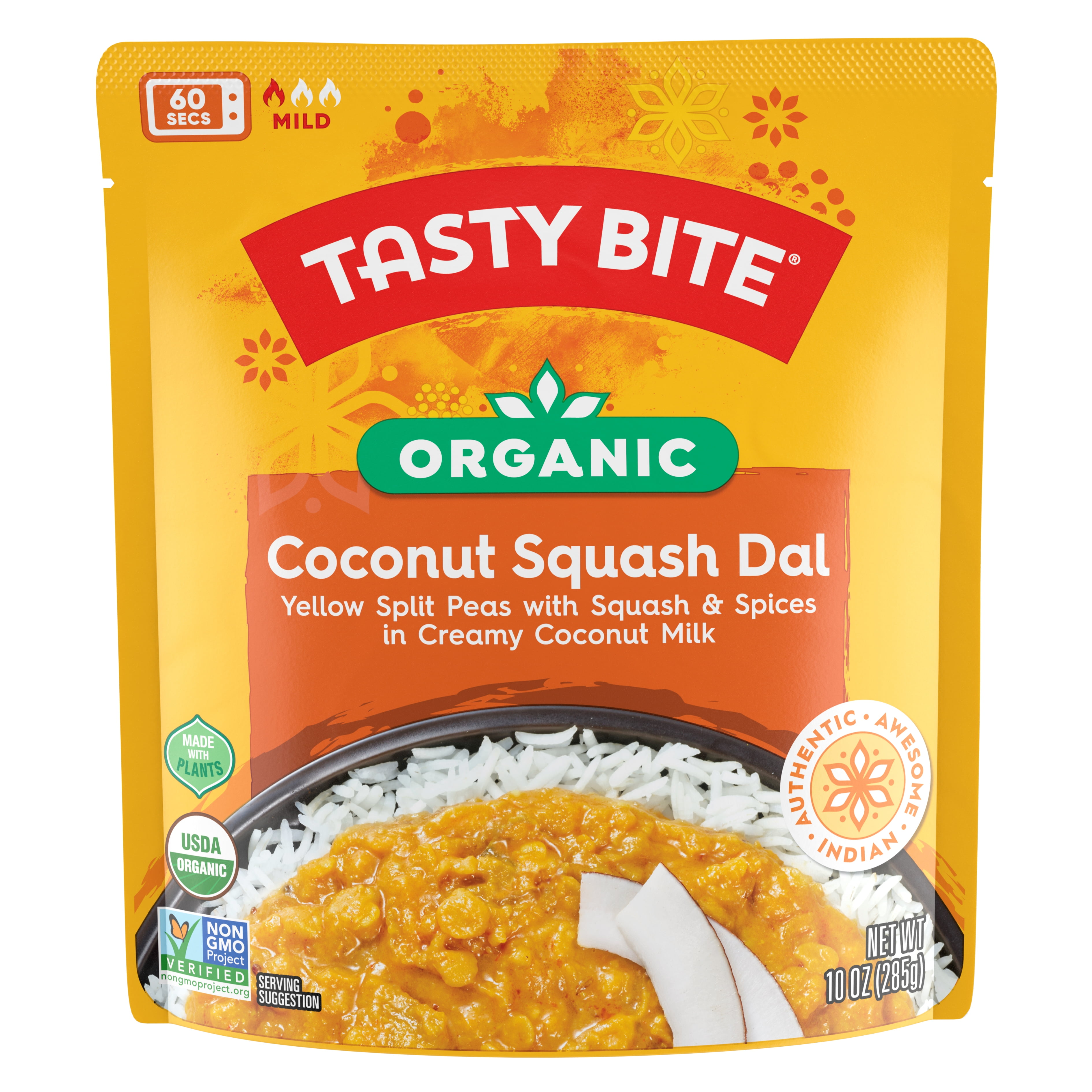 Tasty Bite Organic Coconut Squash Dal, Ready to Eat, Microwavable Entree, Vegan Shelf-Stable, 10 oz