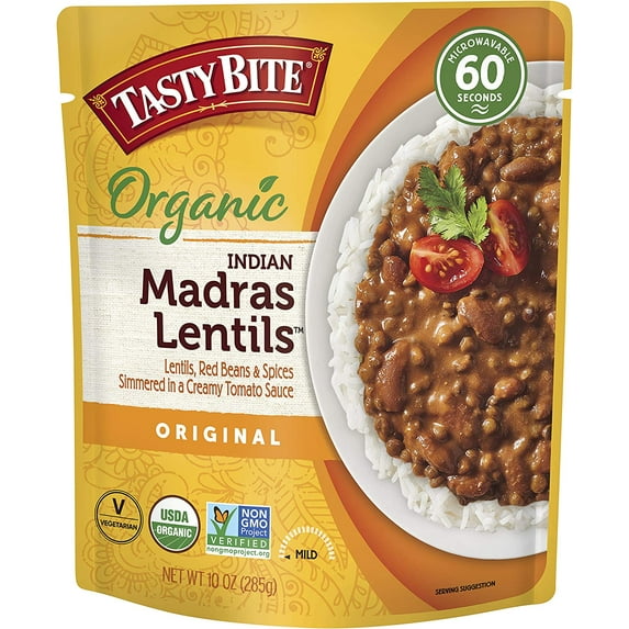 Tasty Bite Organic Indian Madras Lentils, Microwaveable Ready to Eat Entree, 10 Ounce (Pack of 6)