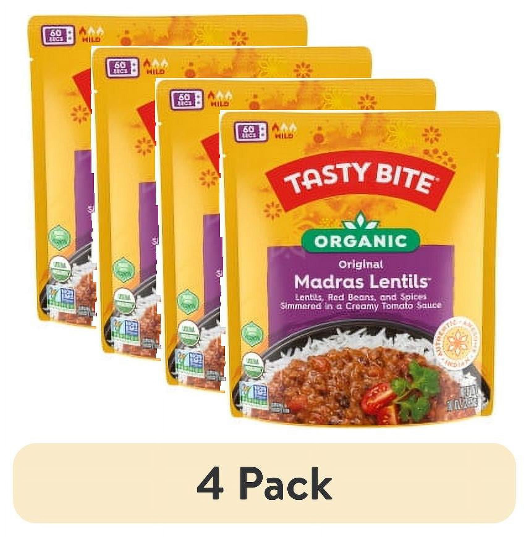 (4 pack) Tasty Bite Organic Madras Lentils, Ready to Eat, Microwavable