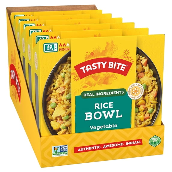 Tasty Bite vegetable curry rice bowl, ready-to-eat, microwave safe, gluten-free, 7 ounces (6-pack)
