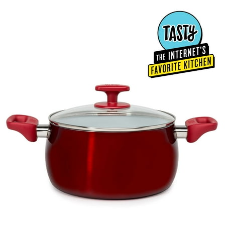 Tasty Ceramic Non-Stick Dutch Oven and Glass Lid, 5 Quart, Red