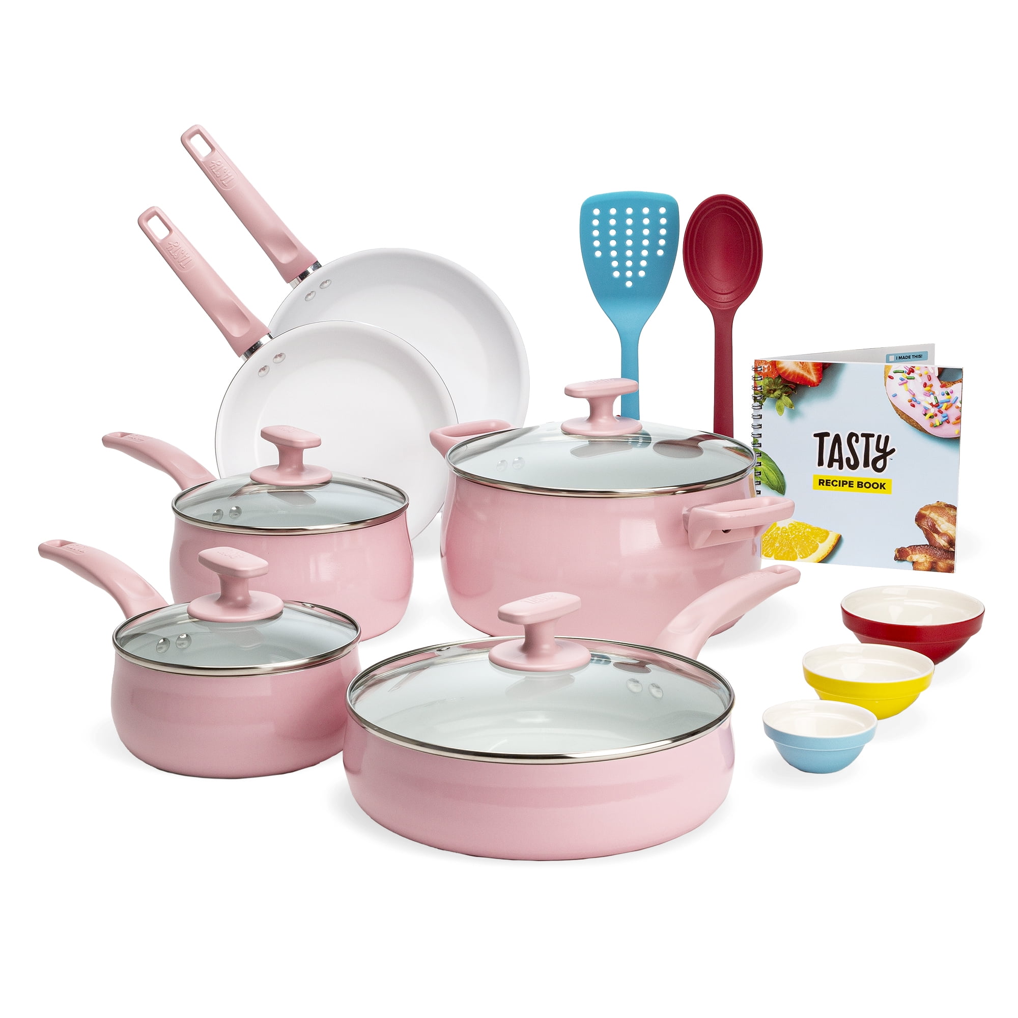 aluminum non-stick cookware set pink color