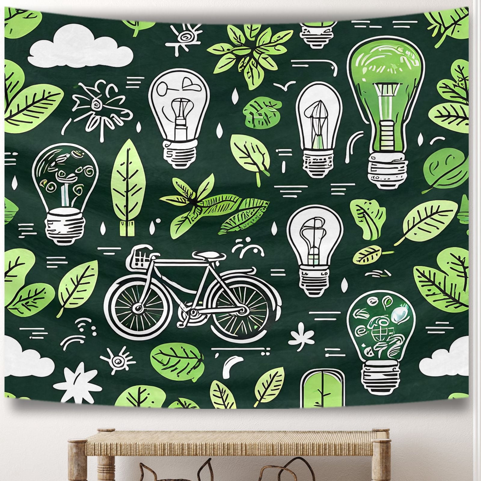 Boho Ethnic Durable Wall Hanging Tapestry Modern Water Droplets Circular Lines Turbines Big Tapestry 51x59 Inches Electric Cars Bicycles Leaves Bedroom Tapestry for House College Bedroom Office Dorm