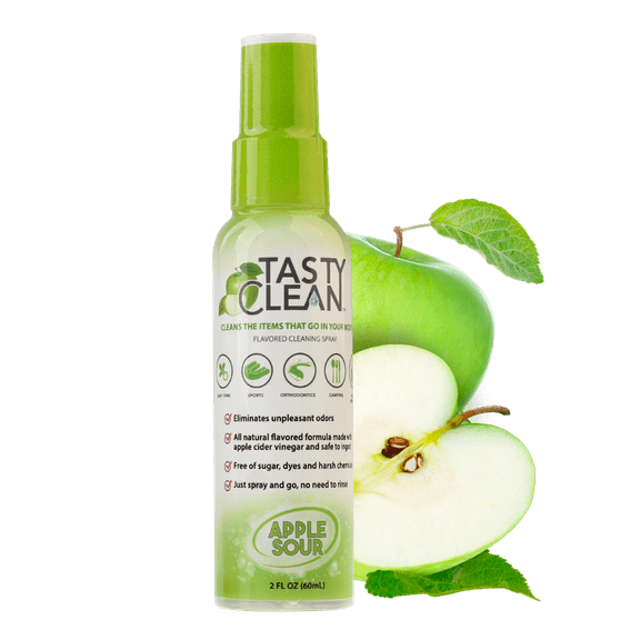 Tasty Clean All- Natural Cleaning Spray for Retainers, Mouth Guards, Clear Aligners, Dentures and Pacifiers - Apple Sour Flavor