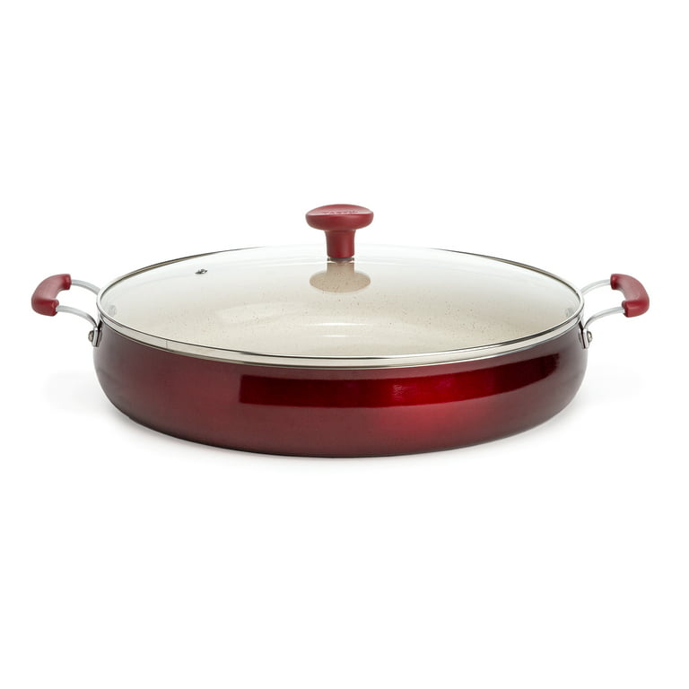 Tasty Clean Ceramic 13 inch Non-Stick Aluminum Centerpiece Saut Pan with Glass Lid, Red