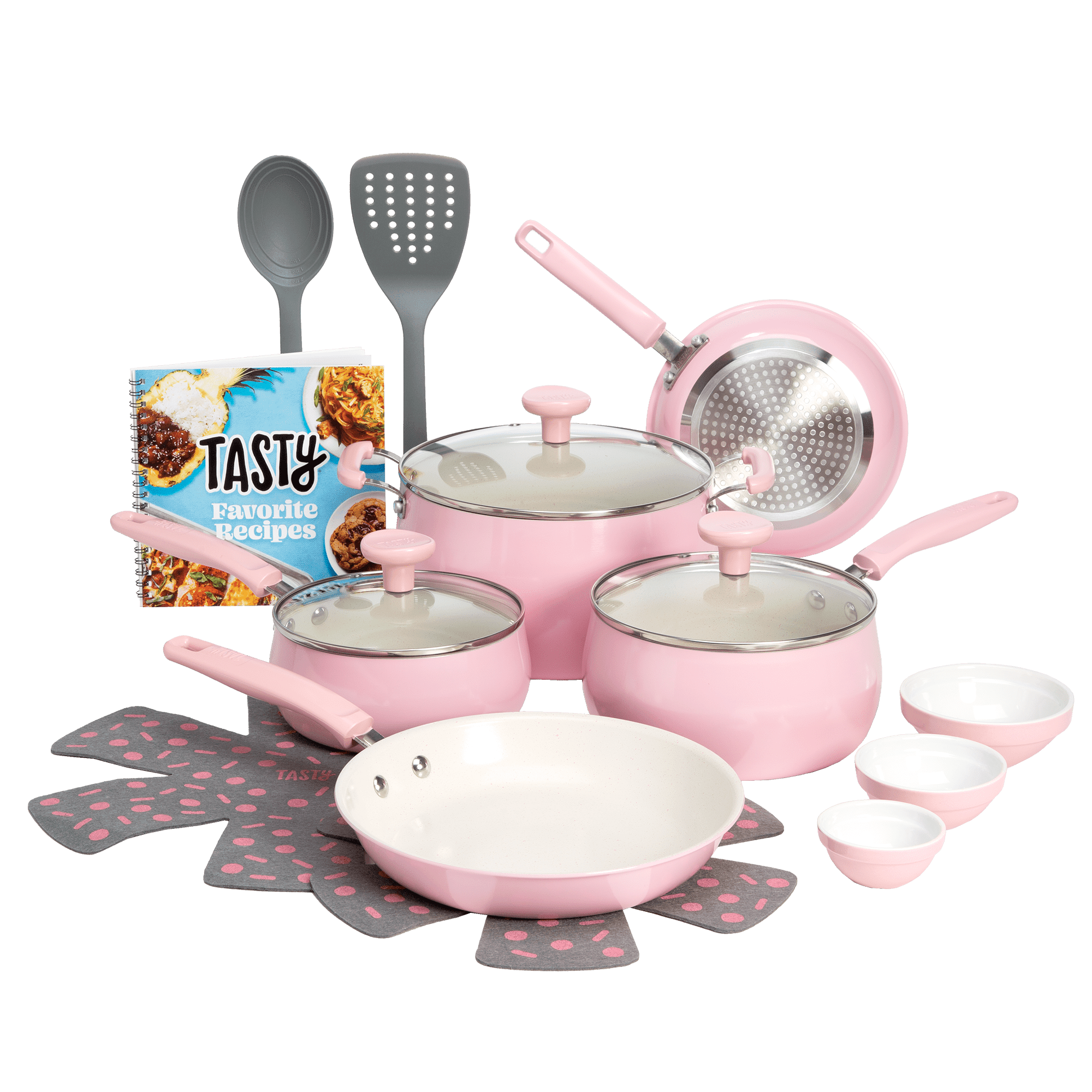 Tasty Clean Ceramic 16 Piece NonStick Aluminum Cookware Set, Pink