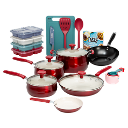 Tramontina Primaware 18 Piece Non-stick Cookware Set, Red 