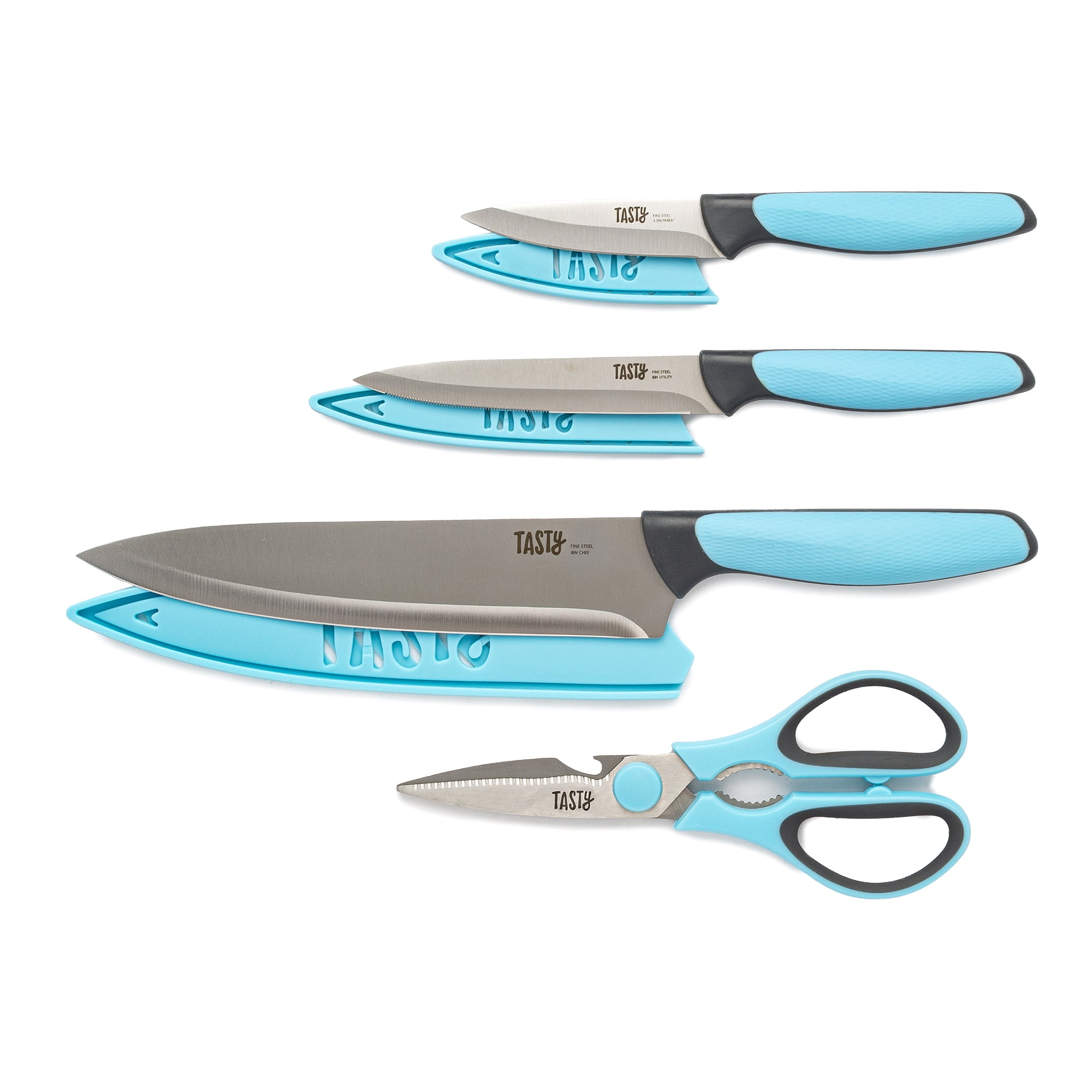 Tasty Cutlery Knife Set with Shears, Stainless Steel, Blue, 4 Piece