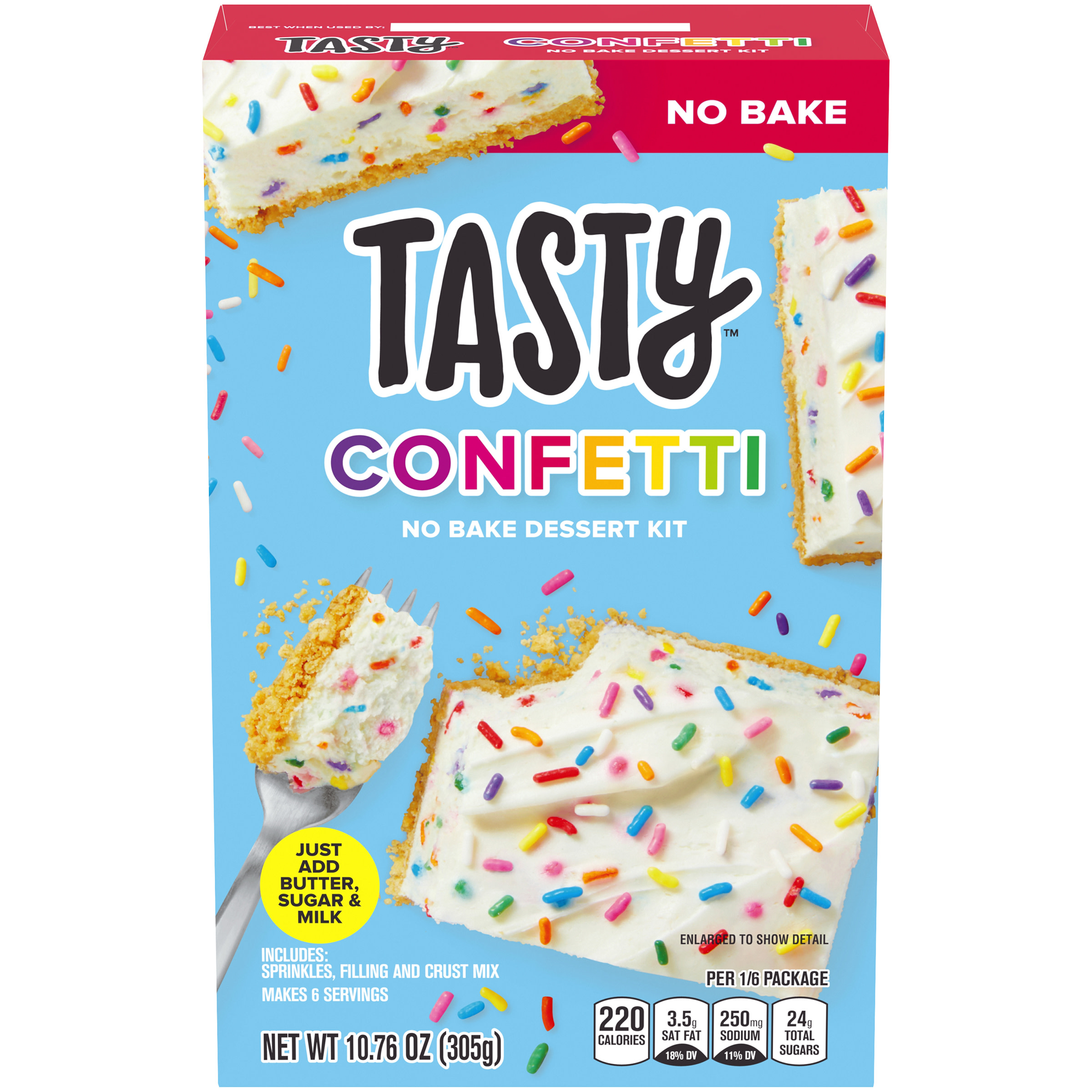 Tasty No Bake Confetti Dessert Kit with Sprinkles, Filling & Crust Mix, 10.76 oz Box - image 1 of 8