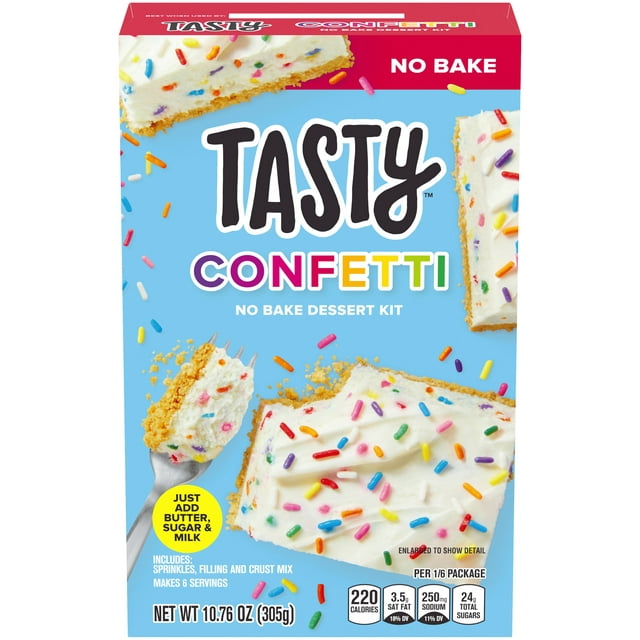 Tasty No Bake Confetti Dessert Kit with Sprinkles, Filling & Crust Mix, 10.76 oz Box