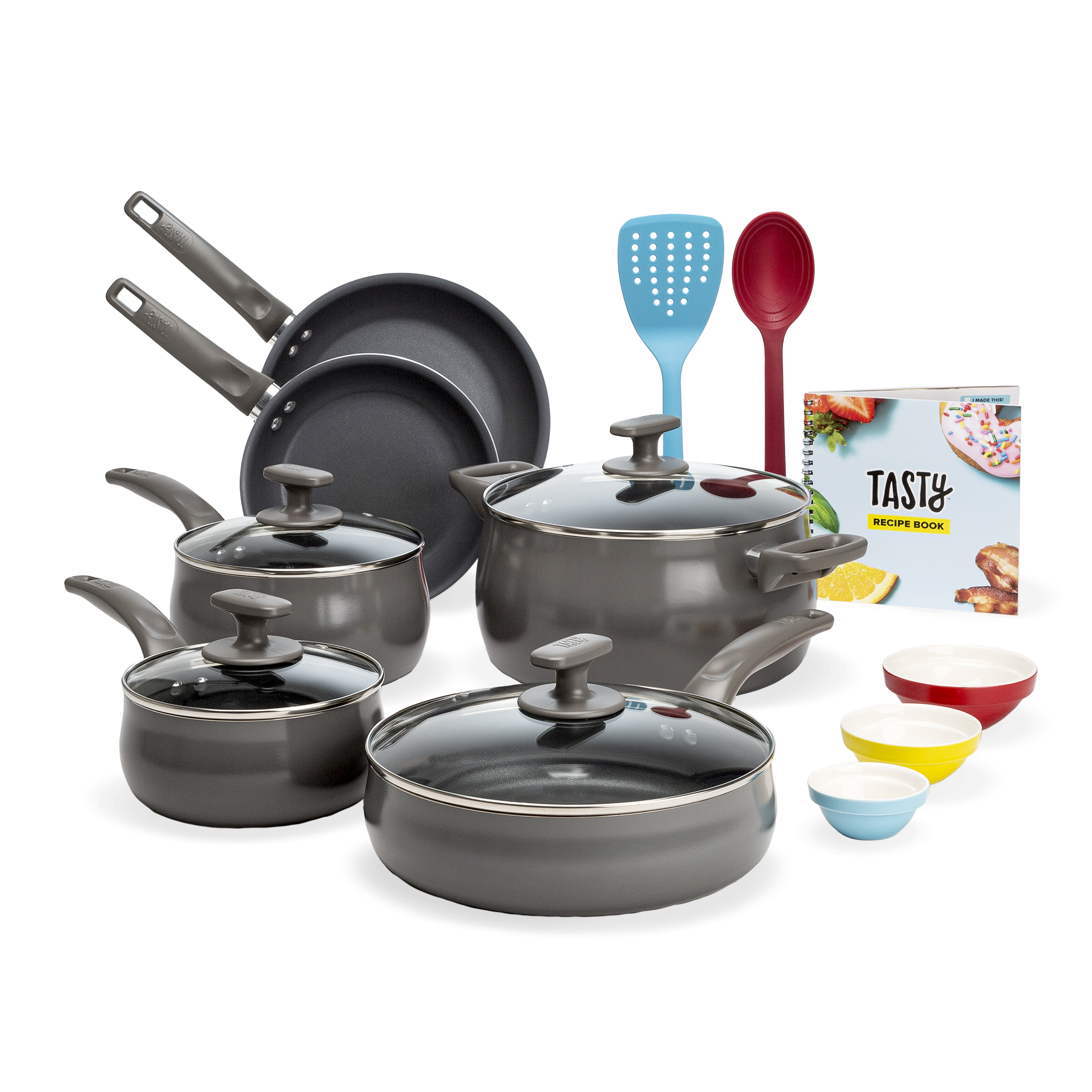 Tasty Non-Stick 16-Piece Cookware Set, Diamond-Reinforced, Ombre Gray - image 1 of 11