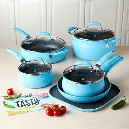 Tasty Non-Stick Diamond Reinforced Blue Cookware Set, 11 Piece