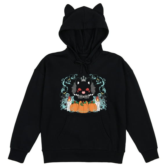 Tasty Peach Halloween Characters Women's Black Hoodie With Cat Ears-XL