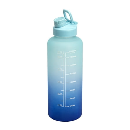 Tasty Plastic Motivational Water Bottle with Leak-Proof Lid, Easily Track Water Intake, 64 Ounce, Half Gallon, Blue/Light Blue Ombre