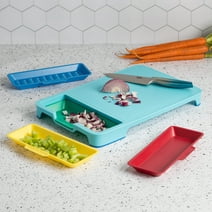 Tasty Poly Cutting Board Prep Station Set with Removable Trays, Tasty Blue, 5 Piece