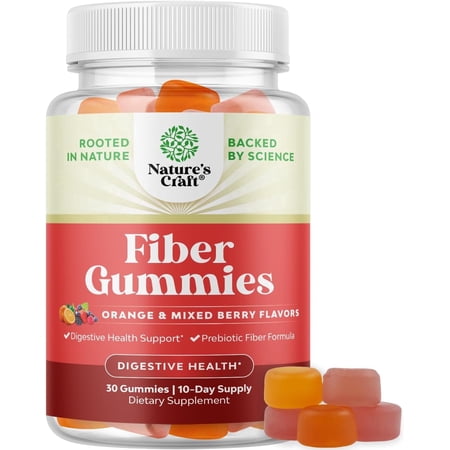 Natures Craft Prebiotic Fiber Gummies for Adults, Orange and Mixed Berry, 30 Count