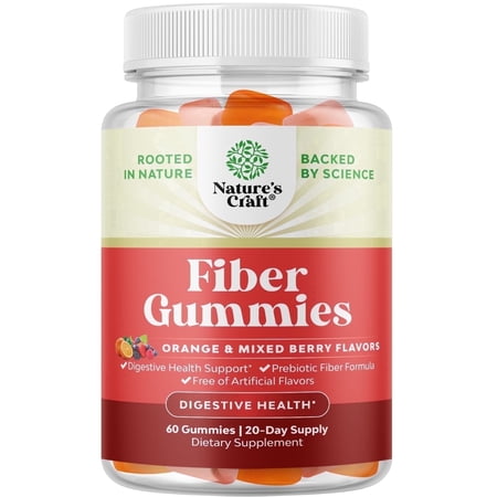 Natures Craft Prebiotic Fiber Gummies for Adults, Orange and Mixed Berry, 60 Count