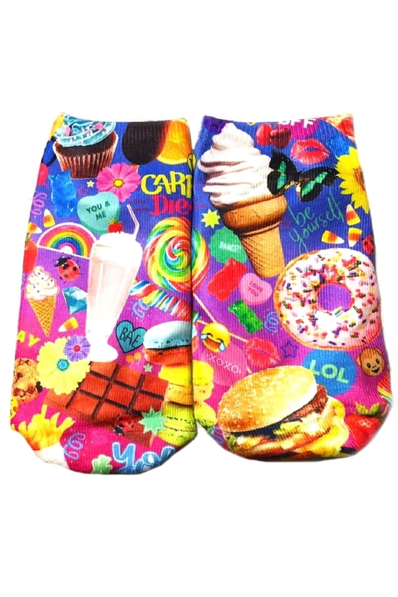 Tasty Print Sticker Prints Sweets & Fast-Food Women's NO Show Socks (9-11)