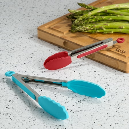 Tasty Silicone Locking Tong Set, Red and Blue, 2 Piece
