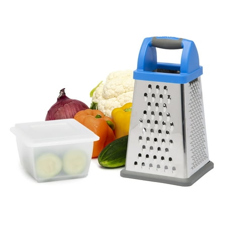 Tasty Stainless Steel Box Grater with Storage Container, Royal Blue