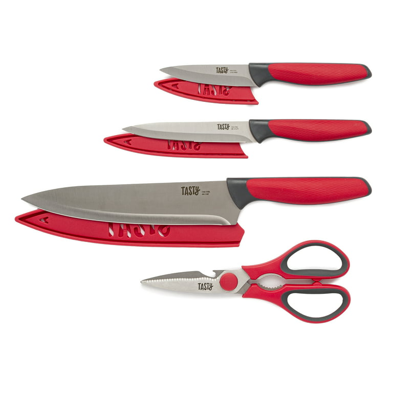 Maarten Kitchen Knives Set - 4 Piece Stainless Steel Chef Knife Set with  Sheath - Boxed Knife Sets Gifts for Family (Red)