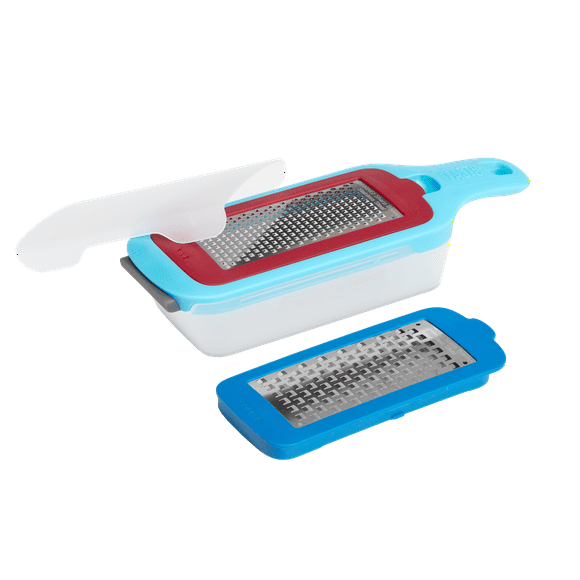 Tasty Stainless Steel Kitchen Grater and Zester with Base, Switchable Coarse and Fine Blades, Blue