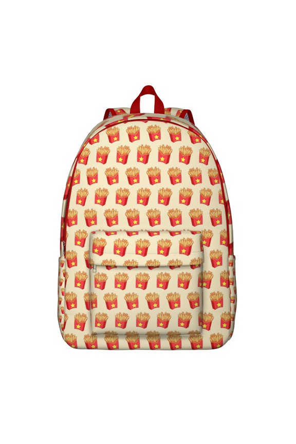 Tasty Street Food French Fries School Backpack, Finger Food Pattern Travel Backpack with Anti-theft Features for Daily Commuting and Outdoor Activities