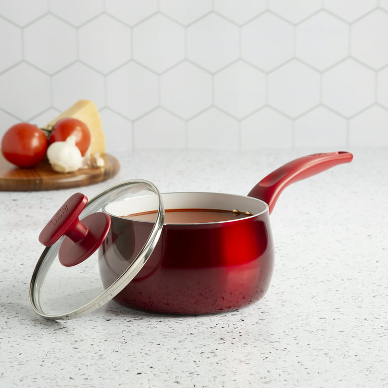 Tasty Titanium-Reinforced Ceramic Saucepan with Glass Lid, Red, 2