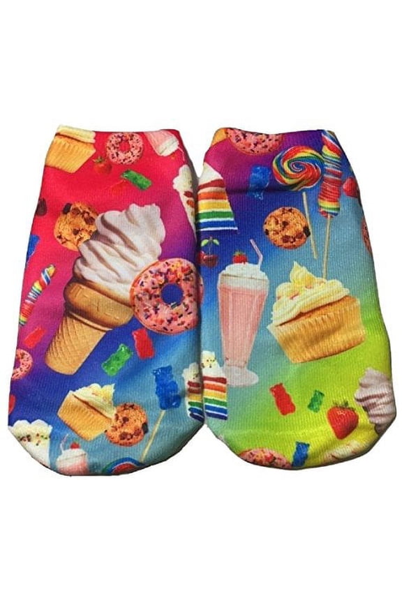 Tasty Treats Sticker Print Junior Womens Ankle-No Show Socks 1 Pair (Gummy Bears/Tasty Treats)